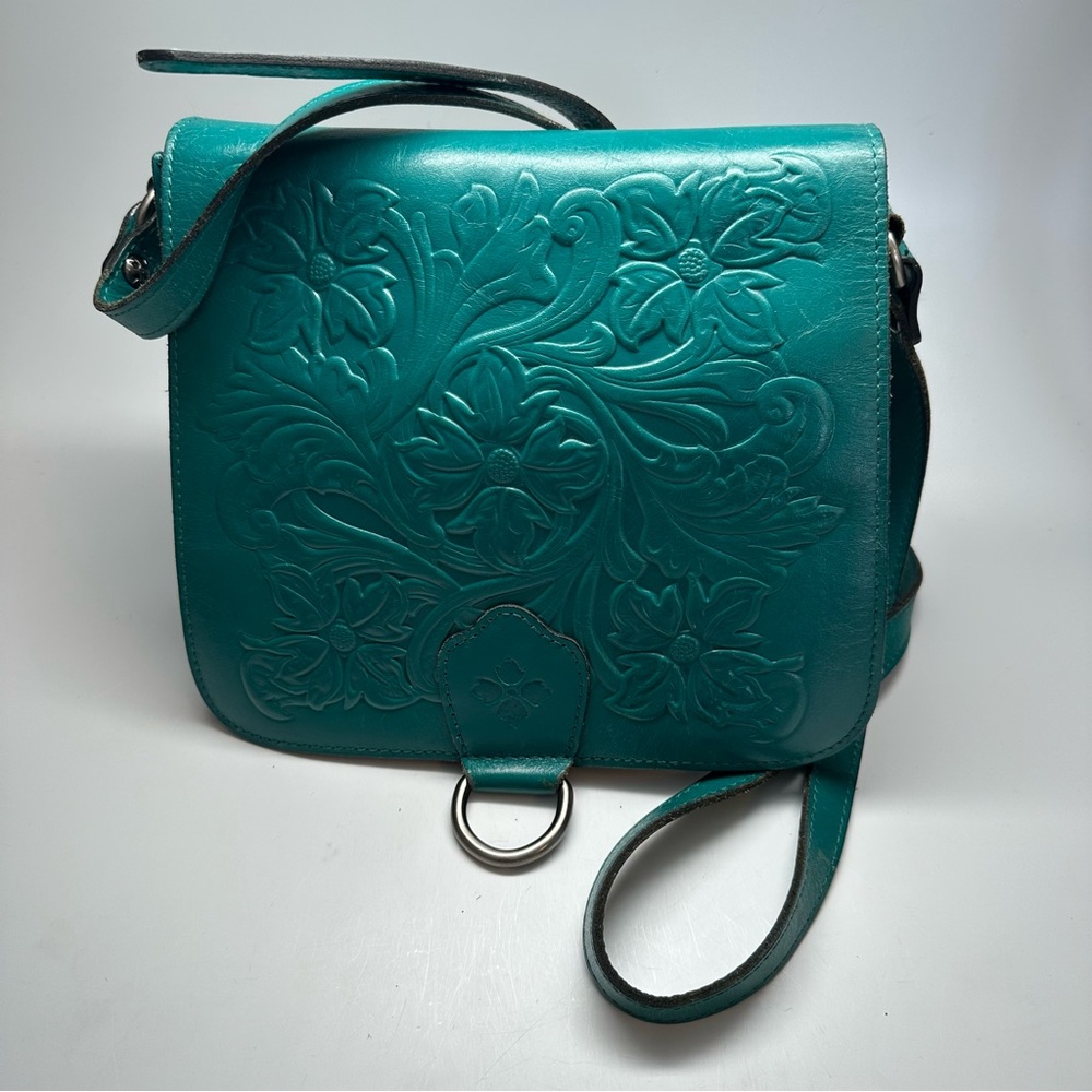 Patricia Nash Elegant Teal Embossed Leather Crossbody Bag